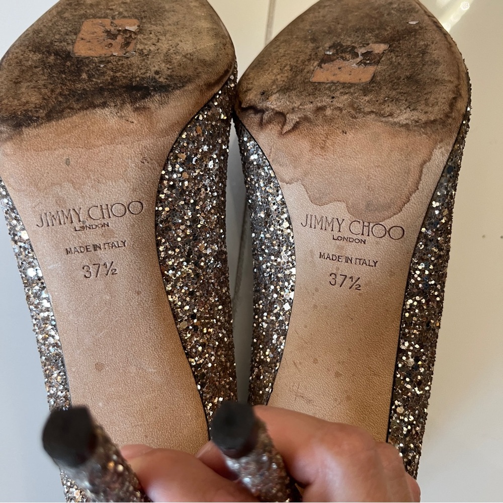 Jimmy Choo Pointed Toe Glitter Pumps - Champagne Gold | EU 37.5 | US size 7.5 - Picture 5 of 6